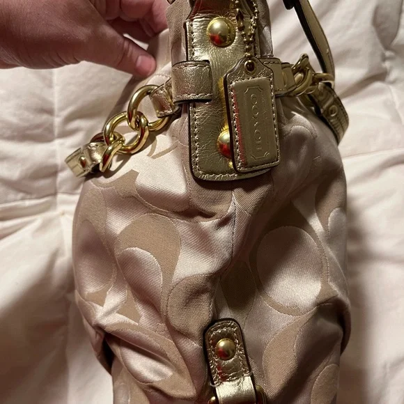 Coach Brooke Sateen Signature Shoulder Bag in khaki and gold - Picture 2 of 10